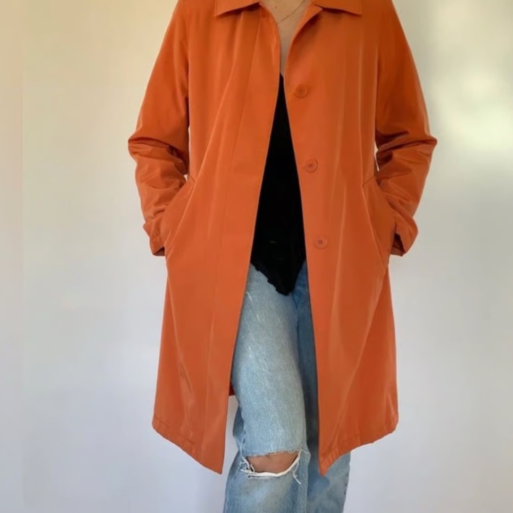 Esprit Terracotta Orange Y2K Outerwear Lined Trench Coat Jacket Retro Sz Medium - Picture 13 of 13